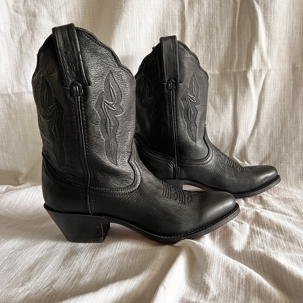 Vintage Durango Black LEATHER  Women's Embroidered  Pull On Boots Western Size 6